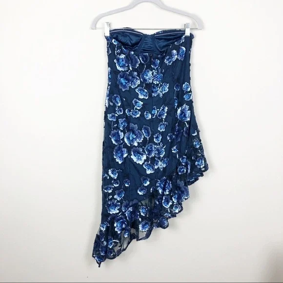 Atoir The Answer Dress Navy Riviera Sequin Floral Strapless Blue Cocktail